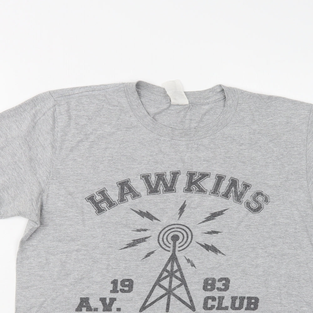 Gildan Womens Grey  Cotton Basic T-Shirt Size M Crew Neck - Hawkins