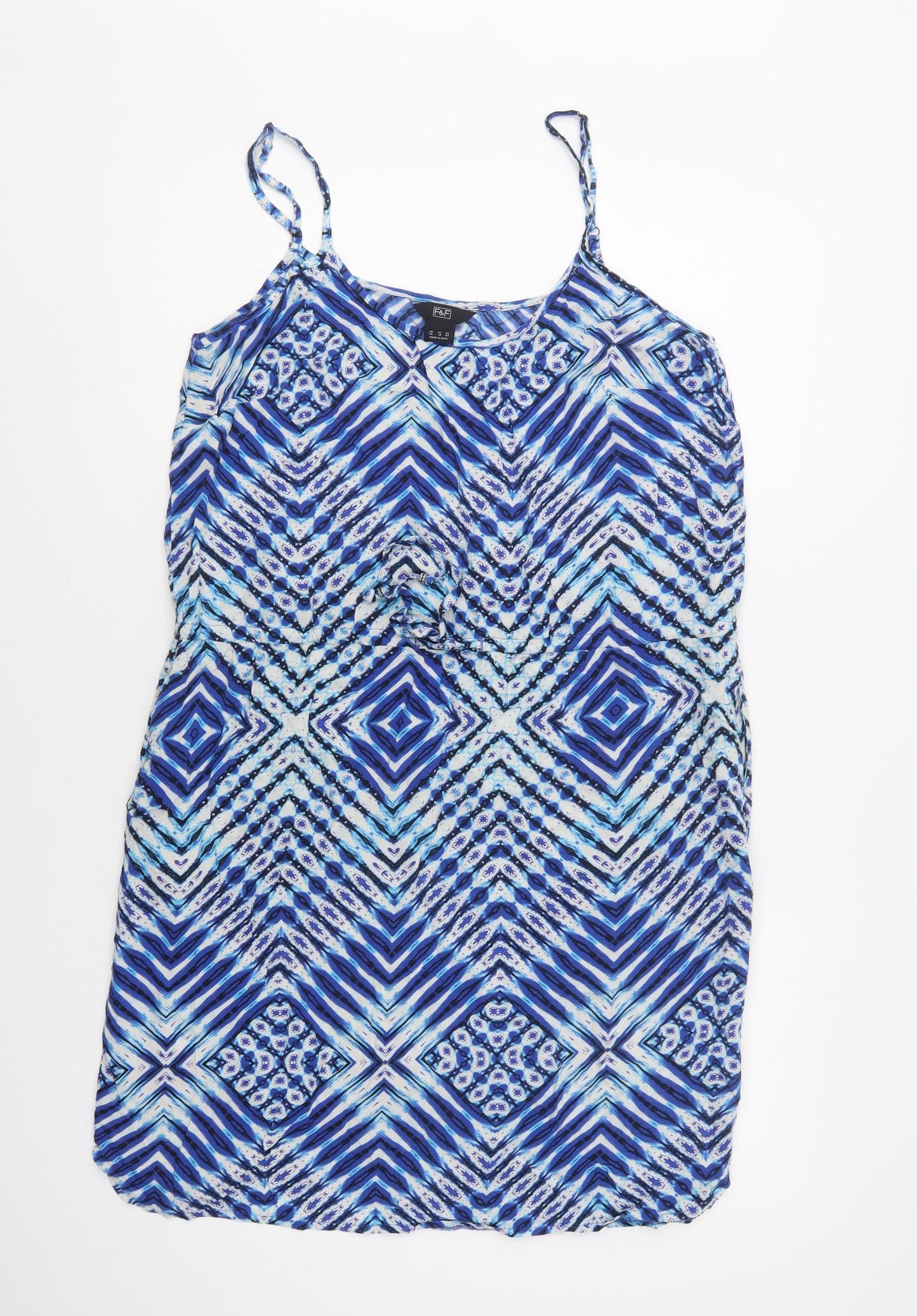 F&F Womens Blue Geometric Viscose Slip Dress  Size 14  Round Neck