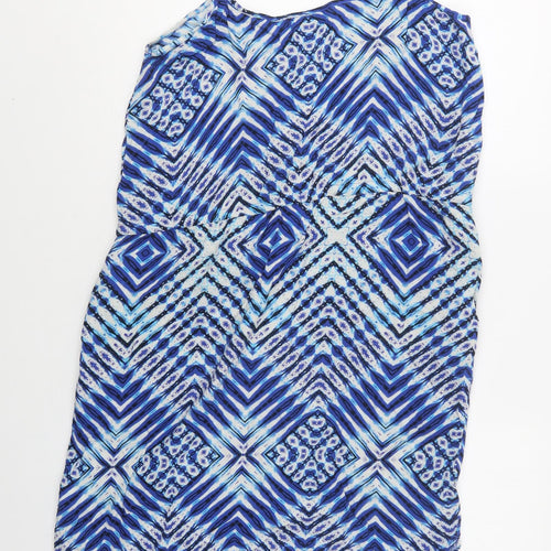 F&F Womens Blue Geometric Viscose Slip Dress  Size 14  Round Neck