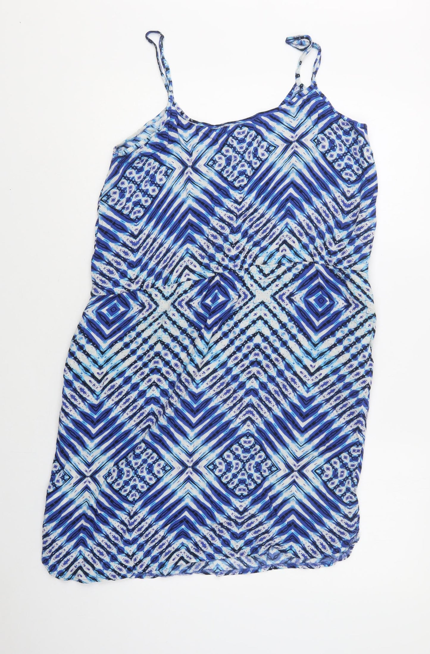 F&F Womens Blue Geometric Viscose Slip Dress  Size 14  Round Neck