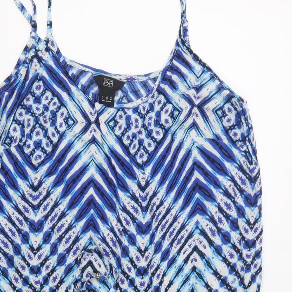 F&F Womens Blue Geometric Viscose Slip Dress  Size 14  Round Neck
