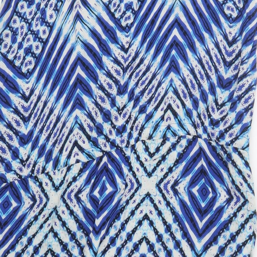 F&F Womens Blue Geometric Viscose Slip Dress  Size 14  Round Neck
