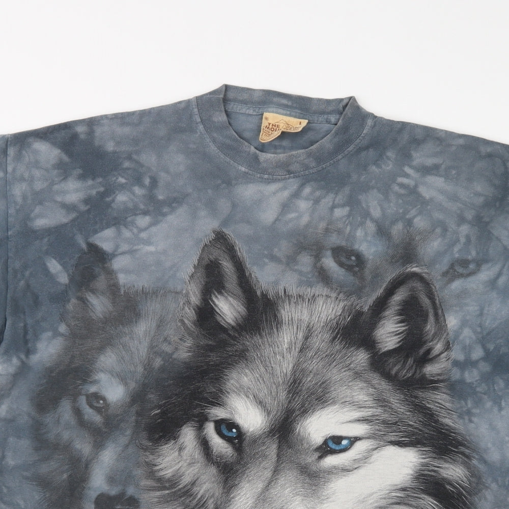 The Moun Mens Blue  Cotton  T-Shirt Size L Crew Neck  - Wolf