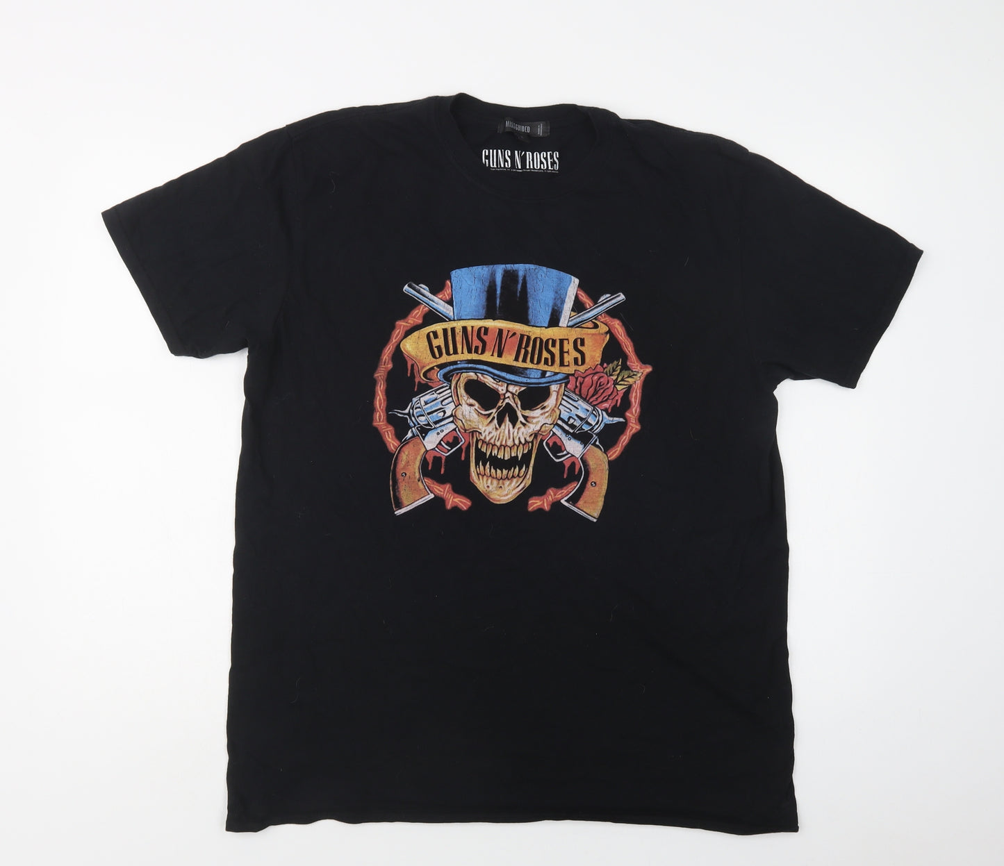 Missguided Womens Black  Cotton Basic T-Shirt Size L Crew Neck - Guns N' Roses