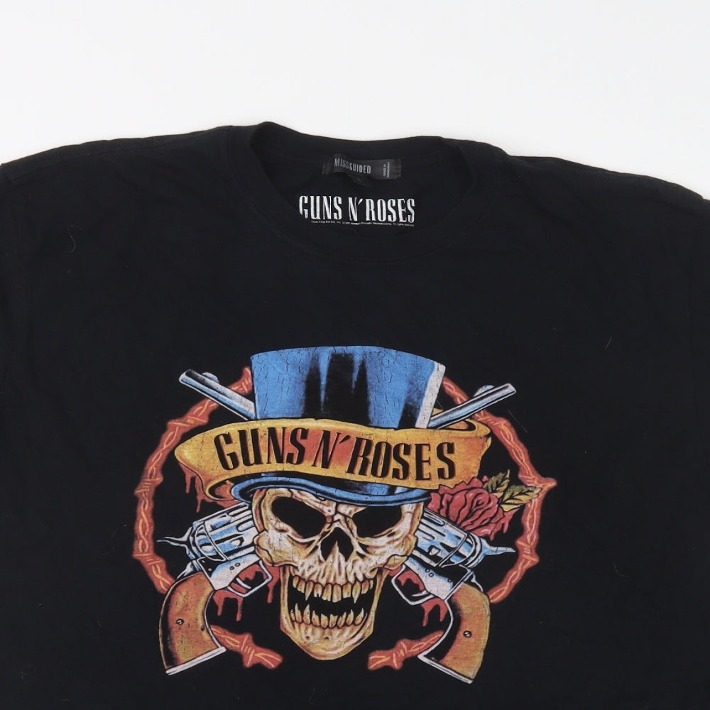 Missguided Womens Black  Cotton Basic T-Shirt Size L Crew Neck - Guns N' Roses