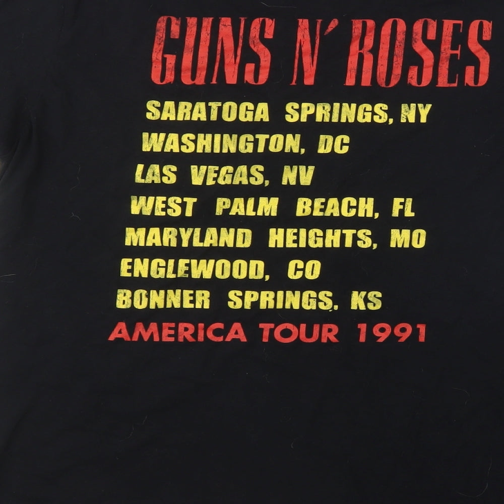 Missguided Womens Black  Cotton Basic T-Shirt Size L Crew Neck - Guns N' Roses