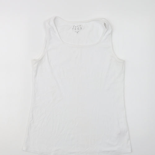 Love Tees Womens White  Cotton Basic Tank Size 14 Crew Neck
