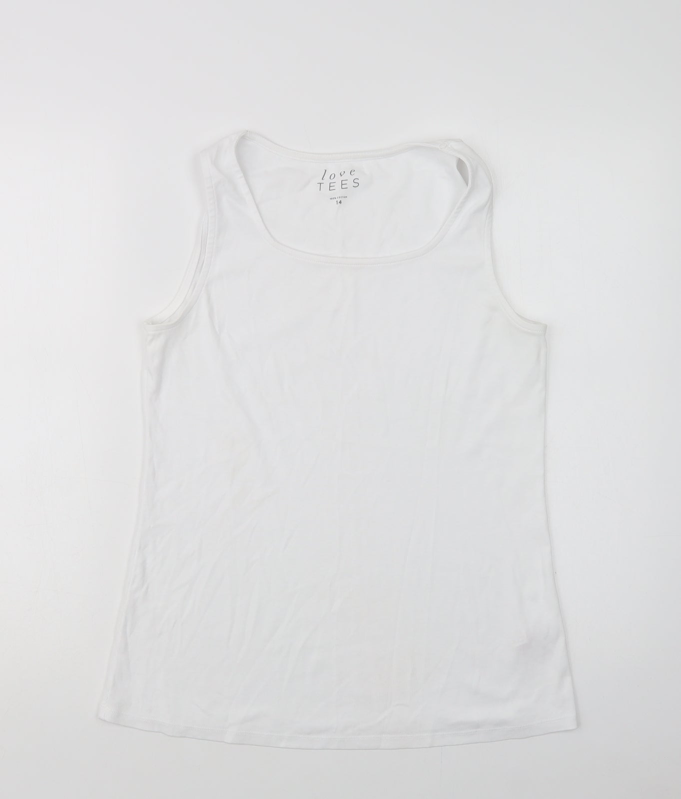 Love Tees Womens White  Cotton Basic Tank Size 14 Crew Neck