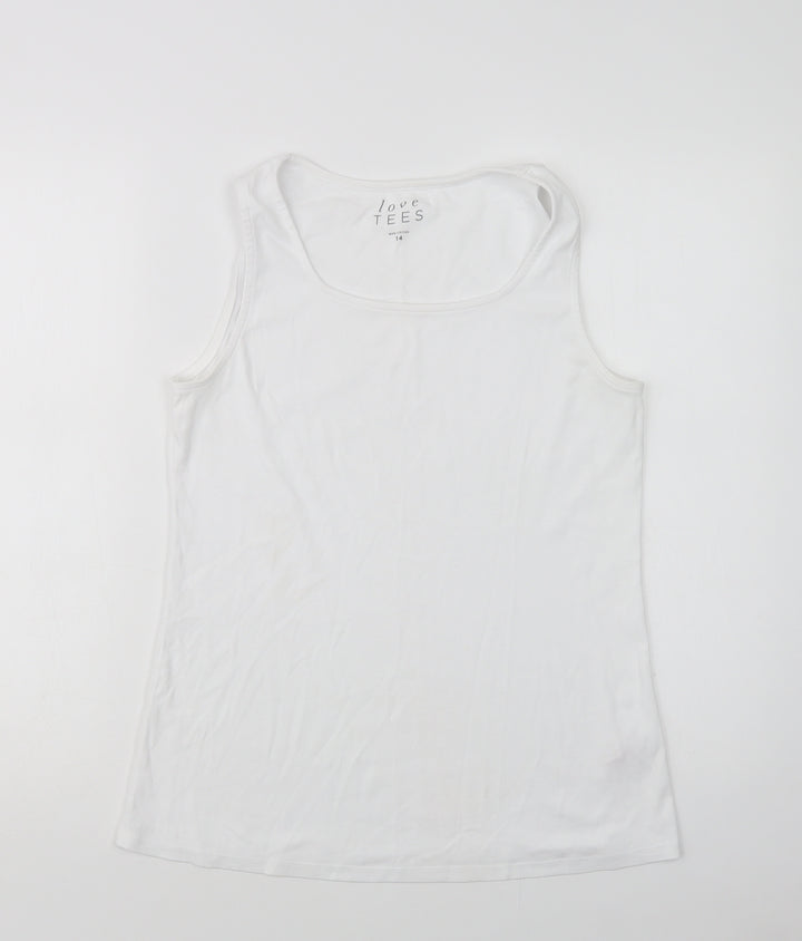 Love Tees Womens White  Cotton Basic Tank Size 14 Crew Neck