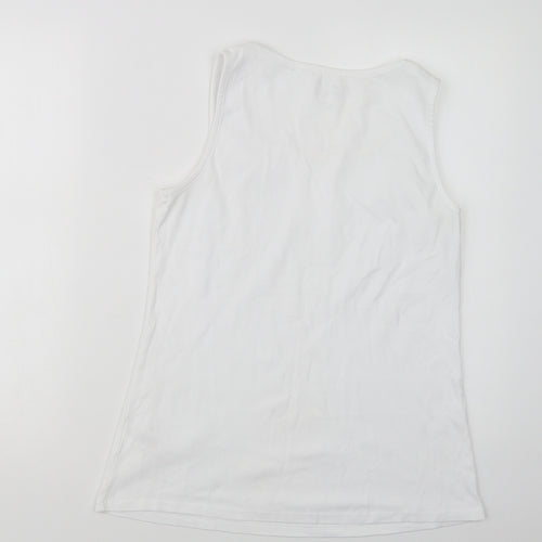 Love Tees Womens White  Cotton Basic Tank Size 14 Crew Neck