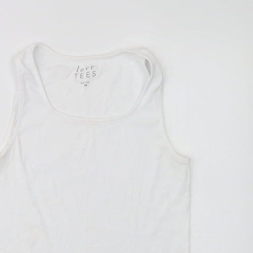 Love Tees Womens White  Cotton Basic Tank Size 14 Crew Neck
