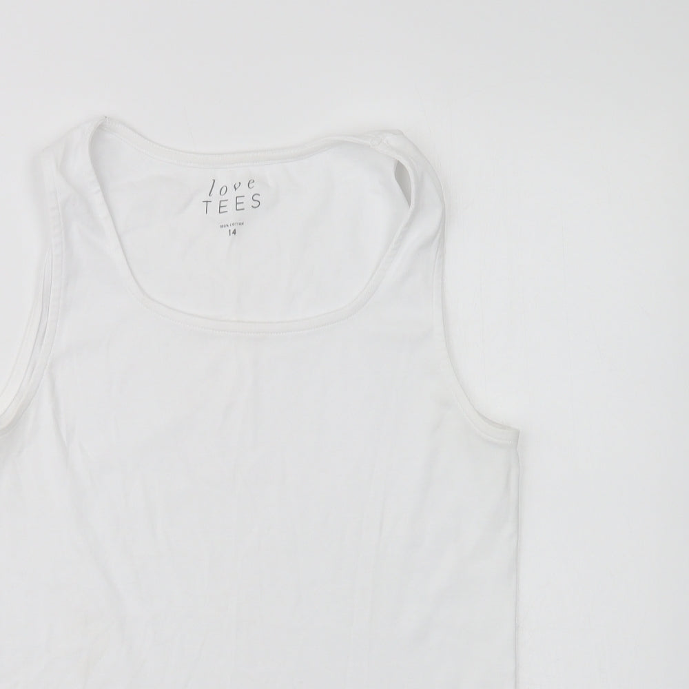 Love Tees Womens White  Cotton Basic Tank Size 14 Crew Neck