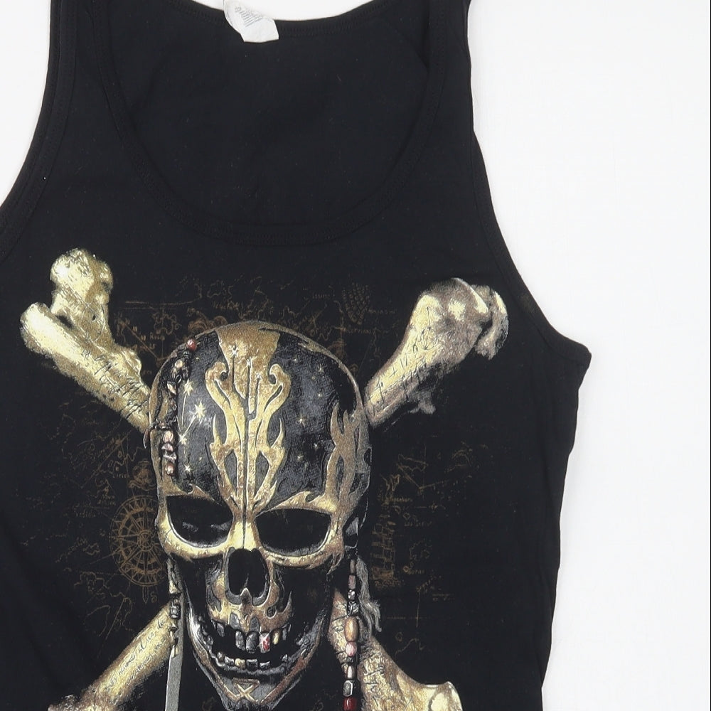 Gildan Womens Black  Cotton Basic Tank Size L Scoop Neck - Pirate