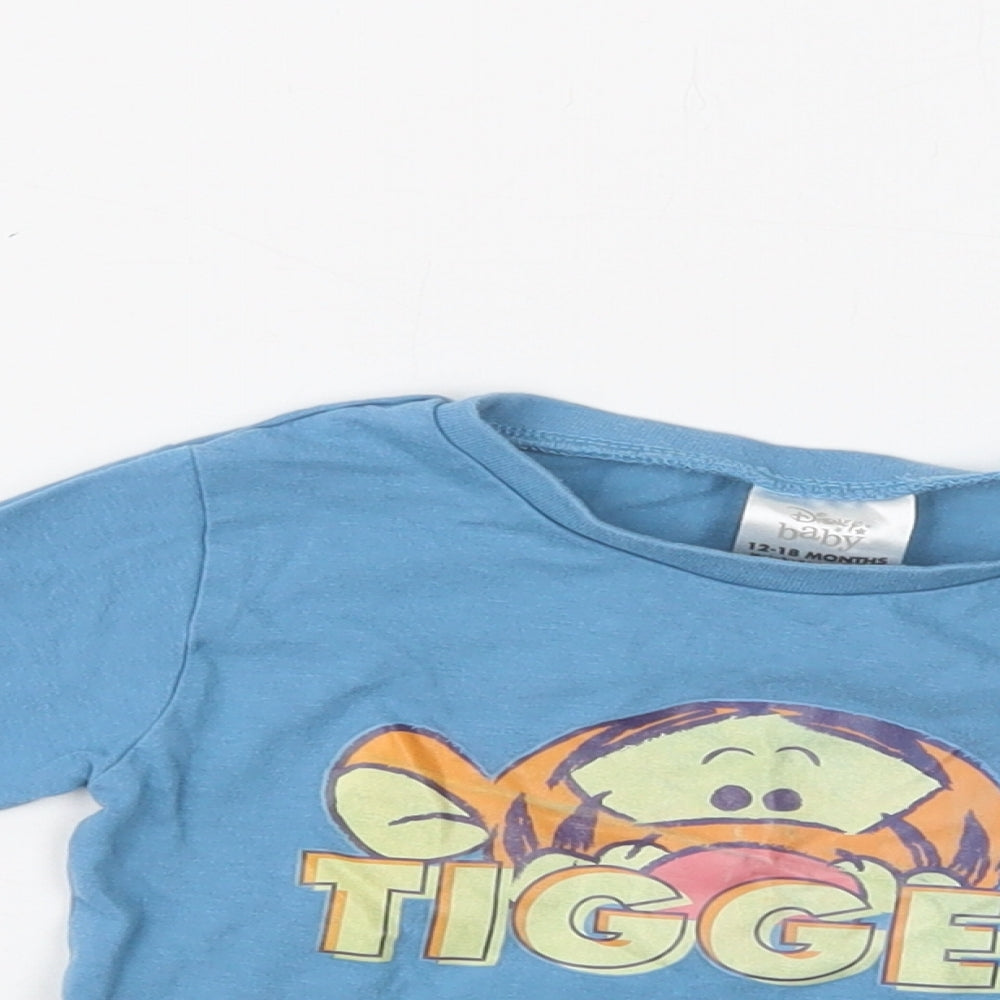 Disney Baby Baby Blue  Cotton Basic Blouse Size 12-18 Months Crew Neck  - Tigger