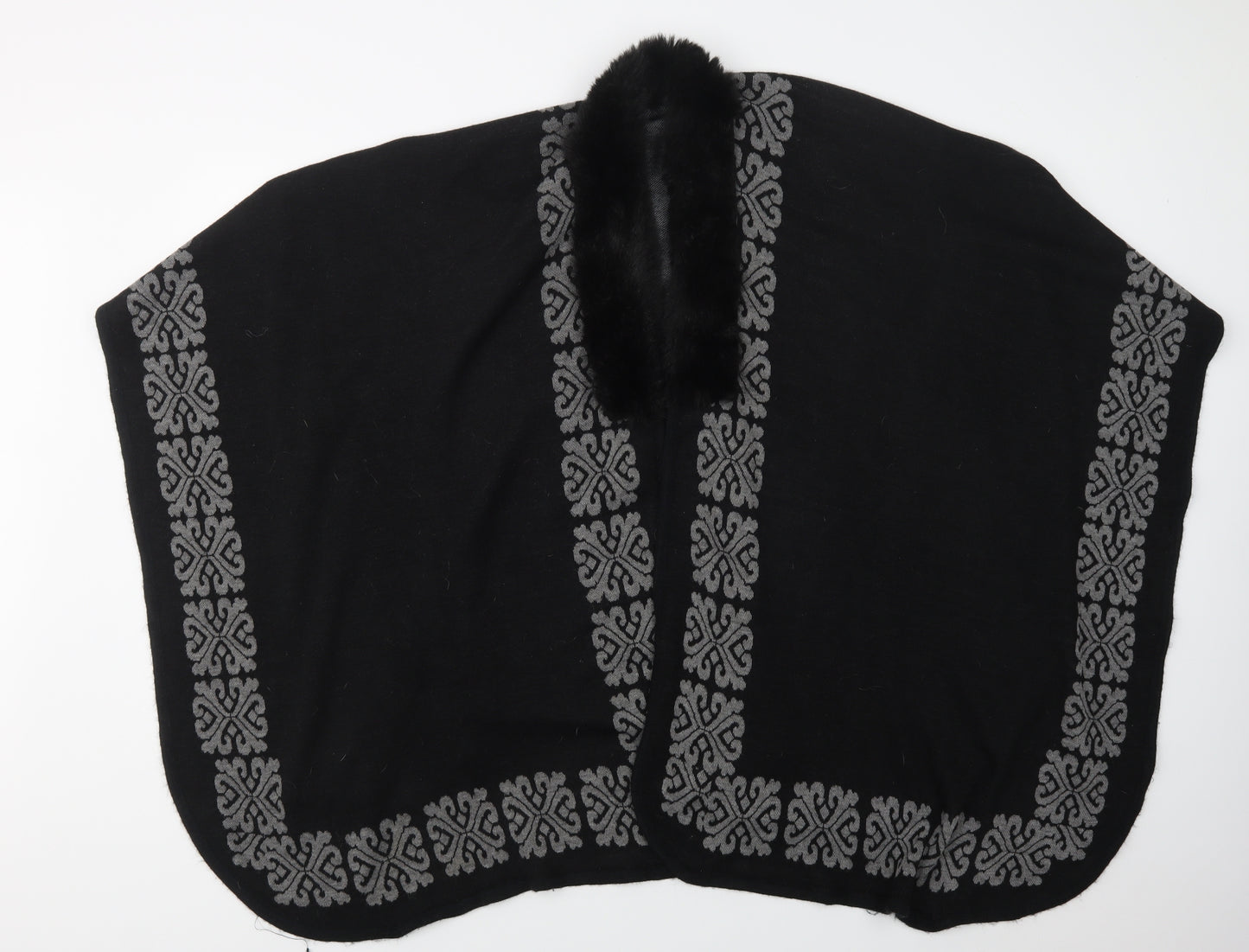 Preworn Womens Black Geometric  Overcoat Poncho One Size