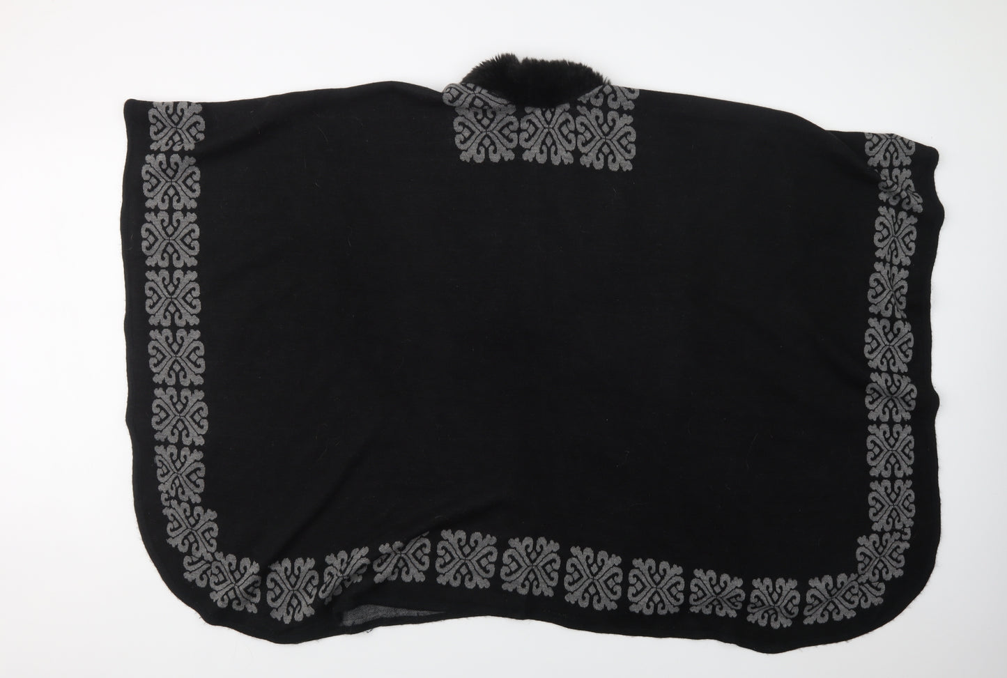 Preworn Womens Black Geometric  Overcoat Poncho One Size