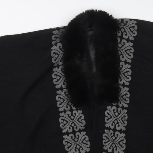 Preworn Womens Black Geometric  Overcoat Poncho One Size