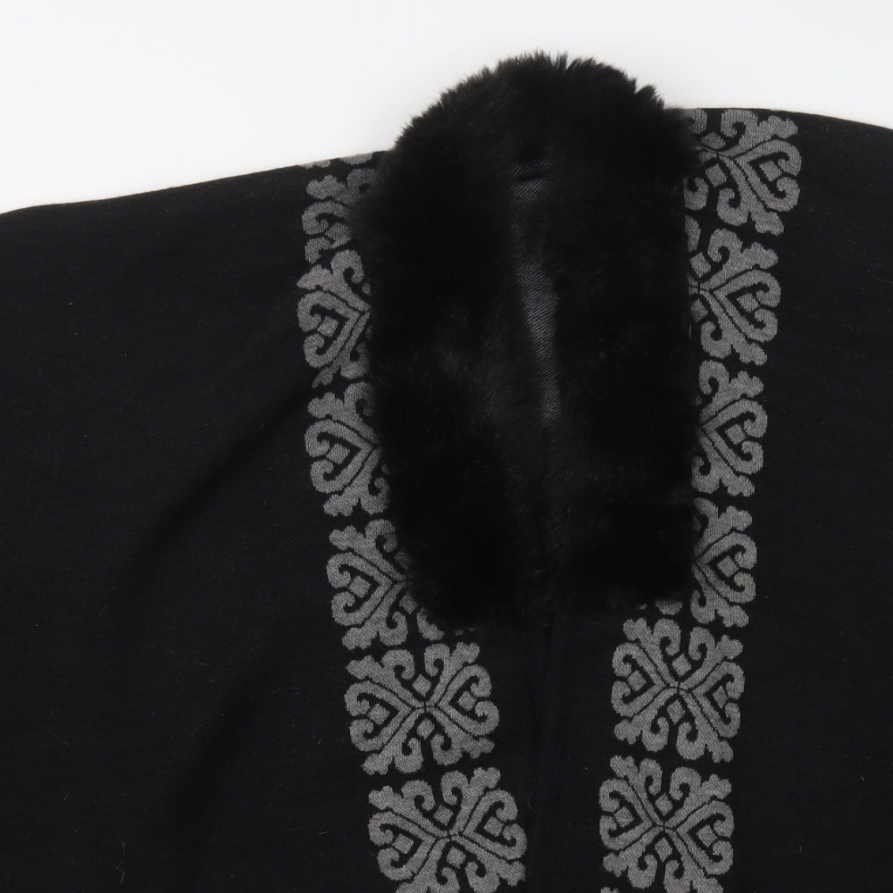 Preworn Womens Black Geometric  Overcoat Poncho One Size