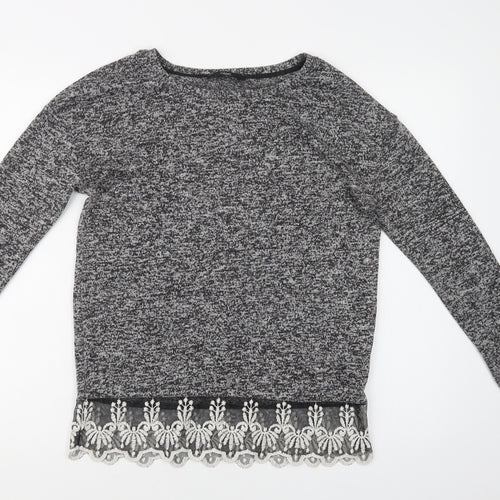 NEXT Womens Grey  Polyester Basic Blouse Size 8 Crew Neck - Lace Detail