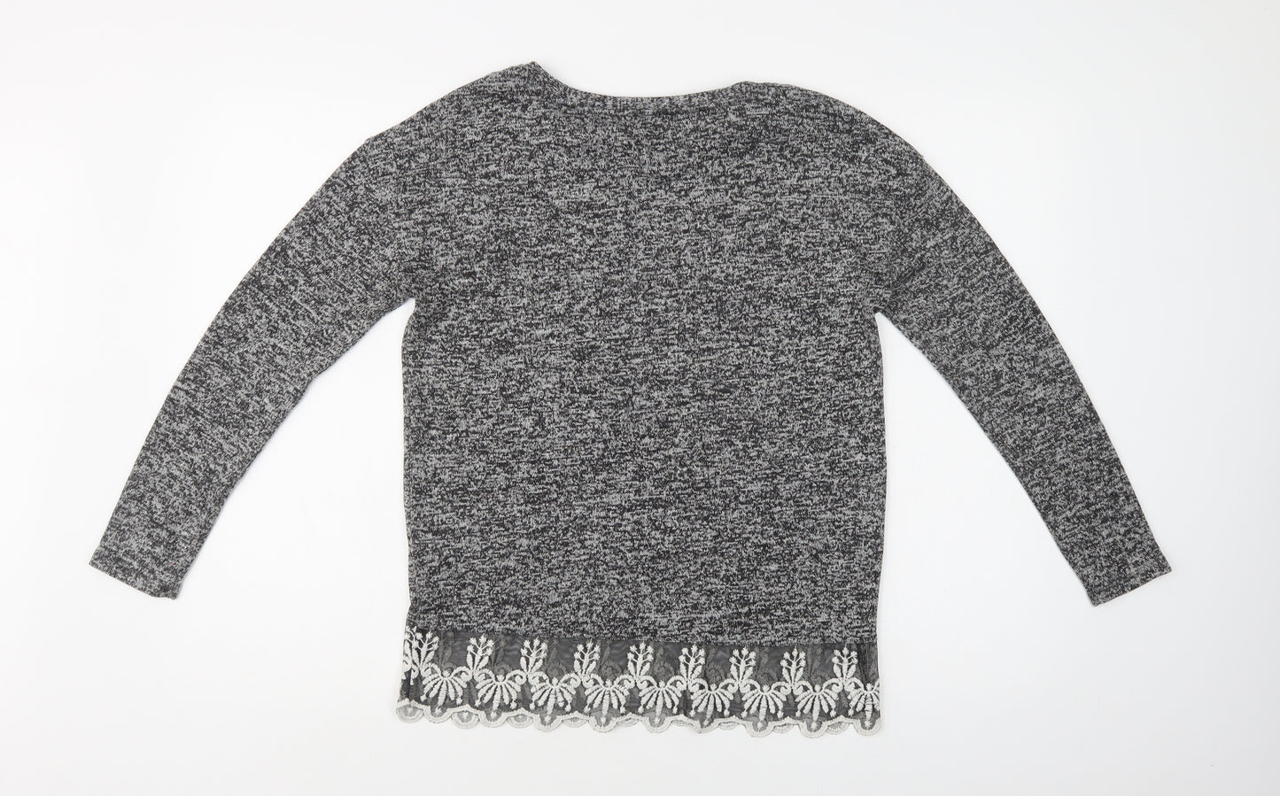NEXT Womens Grey  Polyester Basic Blouse Size 8 Crew Neck - Lace Detail