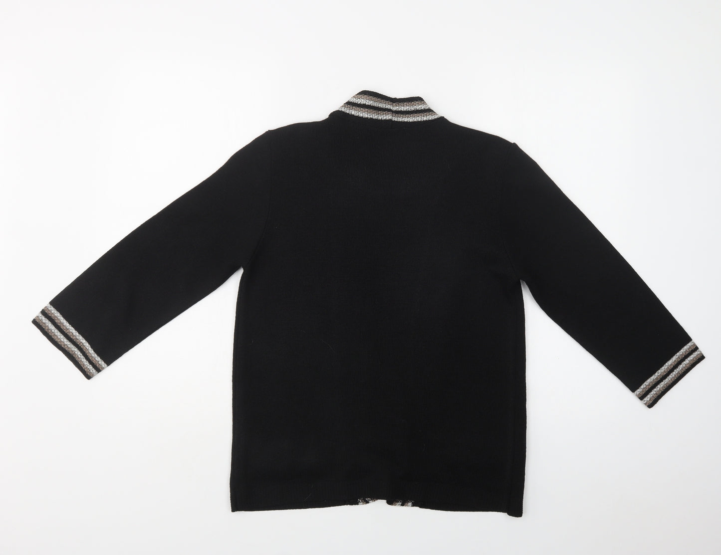 Alexara Womens Black Round Neck Striped Acrylic Cardigan Jumper Size M