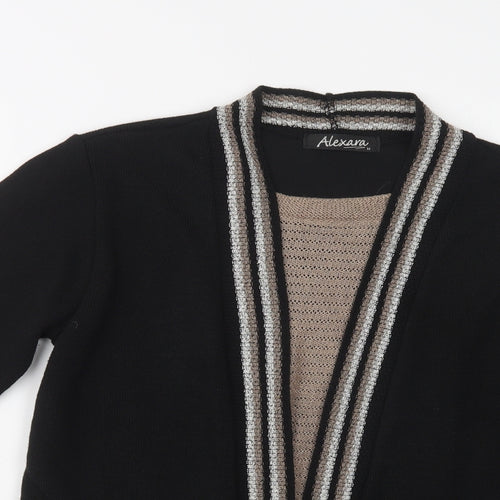 Alexara Womens Black Round Neck Striped Acrylic Cardigan Jumper Size M