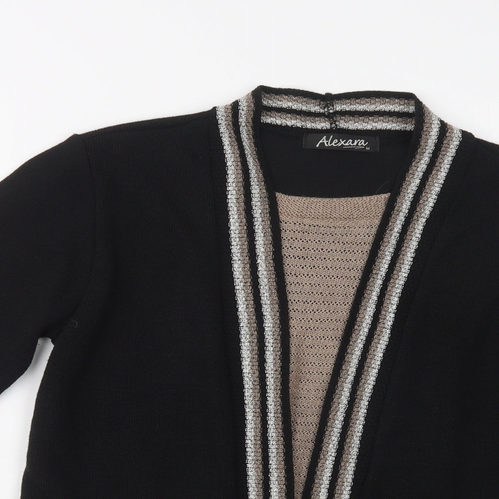 Alexara Womens Black Round Neck Striped Acrylic Cardigan Jumper Size M