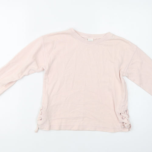 NEXT Girls Pink  Cotton Henley Sweatshirt Size 7 Years  Lace Up
