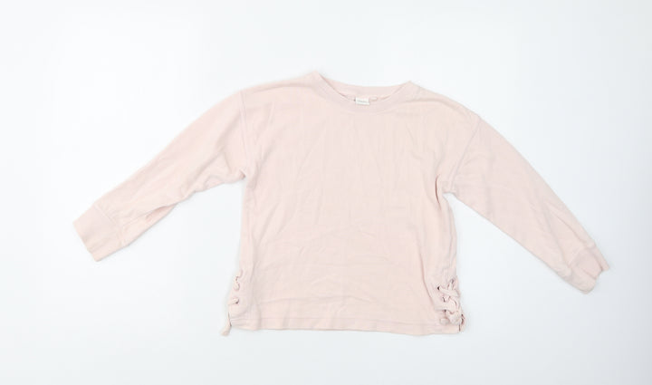 NEXT Girls Pink  Cotton Henley Sweatshirt Size 7 Years  Lace Up