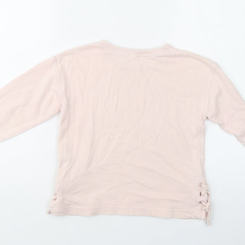 NEXT Girls Pink  Cotton Henley Sweatshirt Size 7 Years  Lace Up