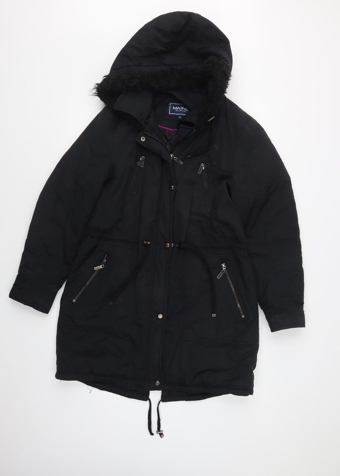 Maine New England Womens Black   Parka Jacket Size 16  Zip