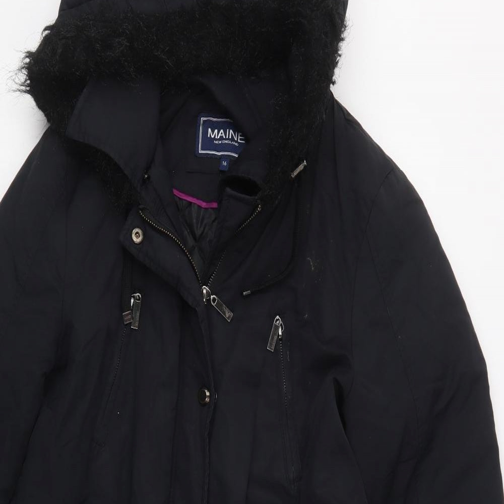 Maine New England Womens Black   Parka Jacket Size 16  Zip