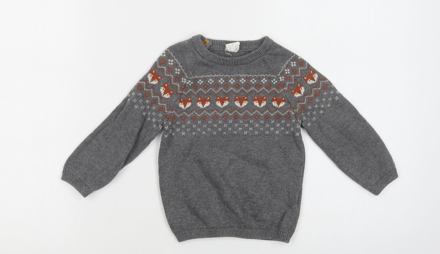 H&M Baby Grey Fair Isle Cotton Pullover Jumper Size 12-18 Months  Button