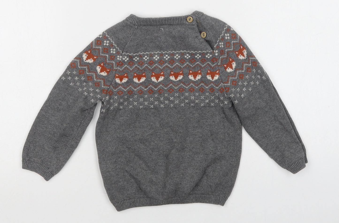 H&M Baby Grey Fair Isle Cotton Pullover Jumper Size 12-18 Months  Button