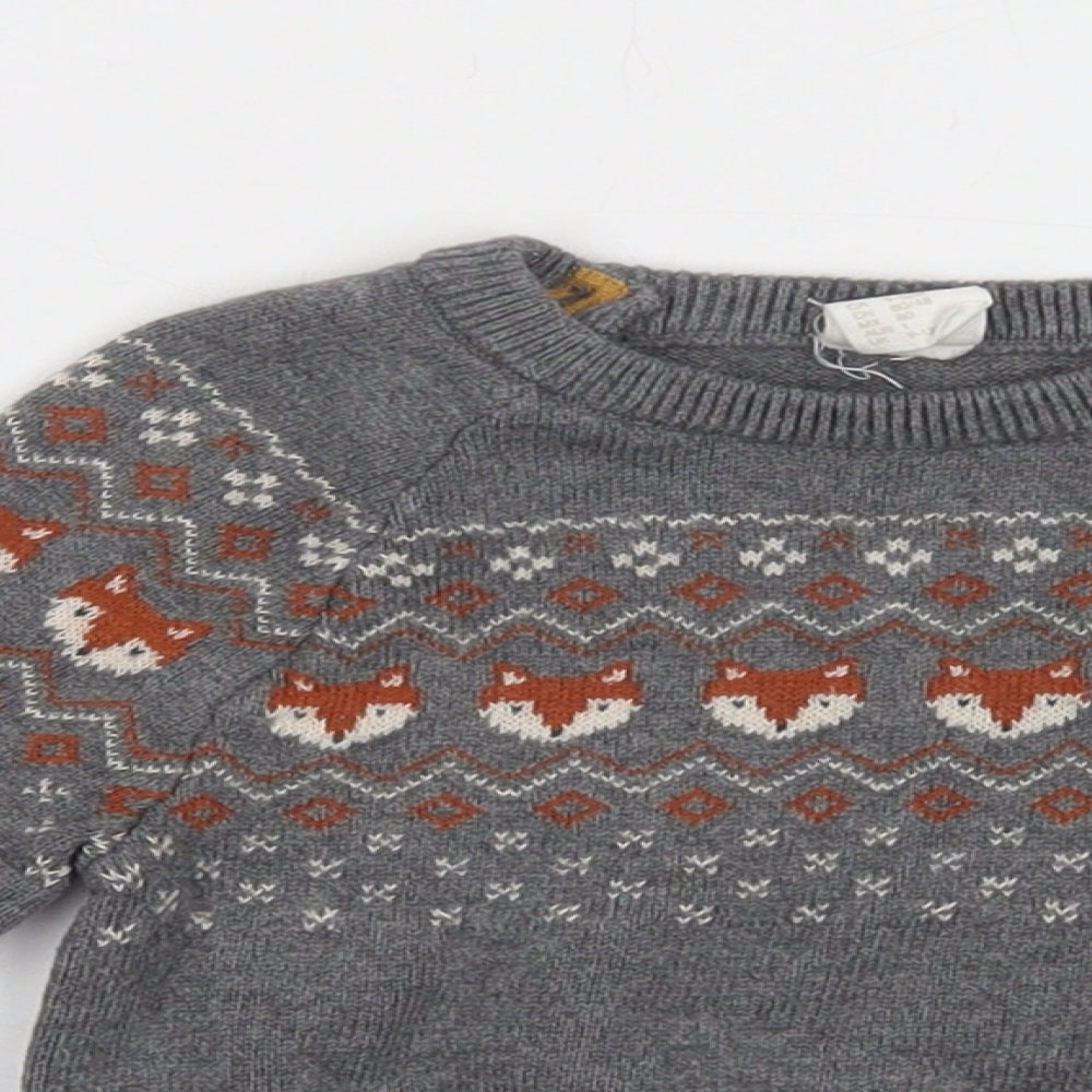 H&M Baby Grey Fair Isle Cotton Pullover Jumper Size 12-18 Months  Button