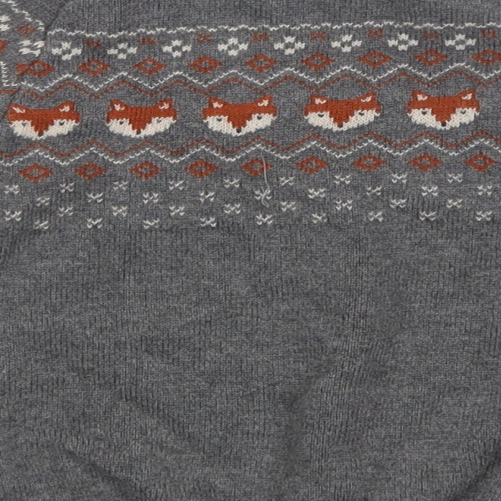 H&M Baby Grey Fair Isle Cotton Pullover Jumper Size 12-18 Months  Button