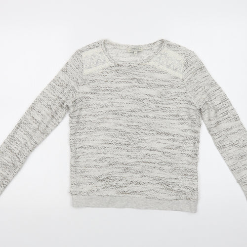 Papaya Womens Grey Crew Neck  Cotton Pullover Jumper Size 10   - Lace Detail