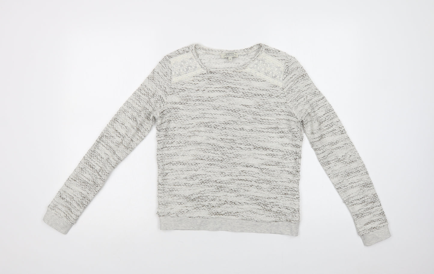Papaya Womens Grey Crew Neck  Cotton Pullover Jumper Size 10   - Lace Detail