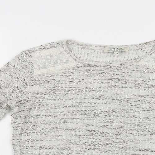 Papaya Womens Grey Crew Neck  Cotton Pullover Jumper Size 10   - Lace Detail