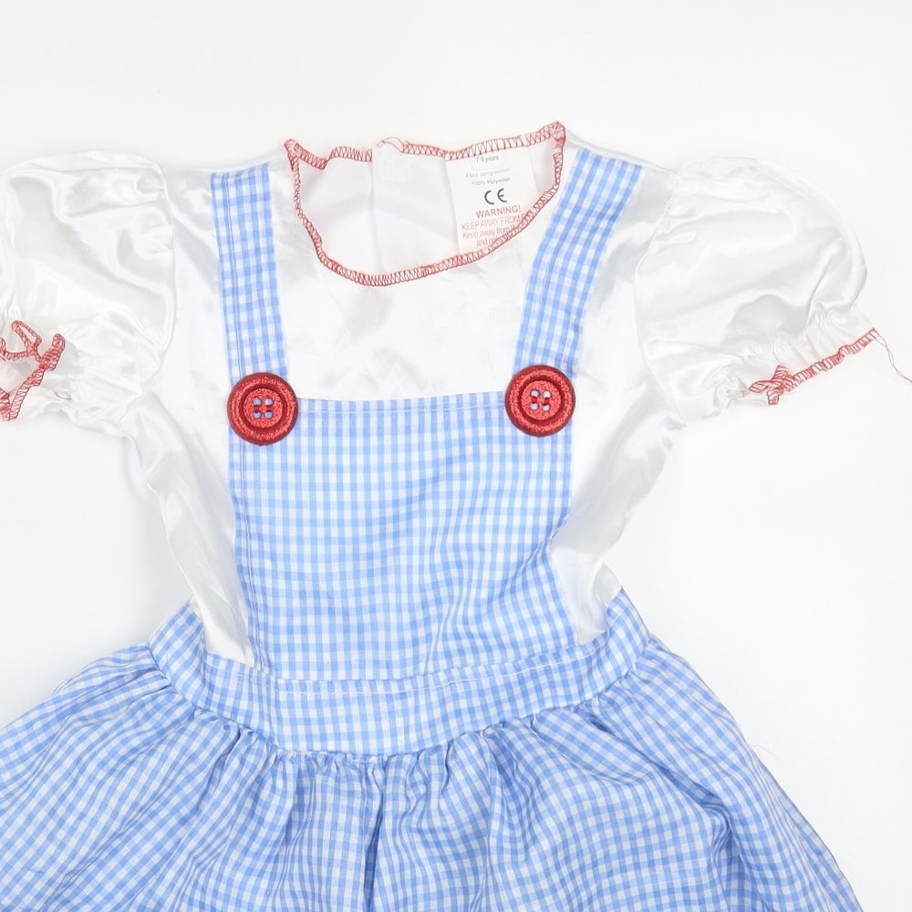 B&M Girls Blue Check Polyester Skater Dress  Size 7-8 Years  Round Neck  - Fancy Dress