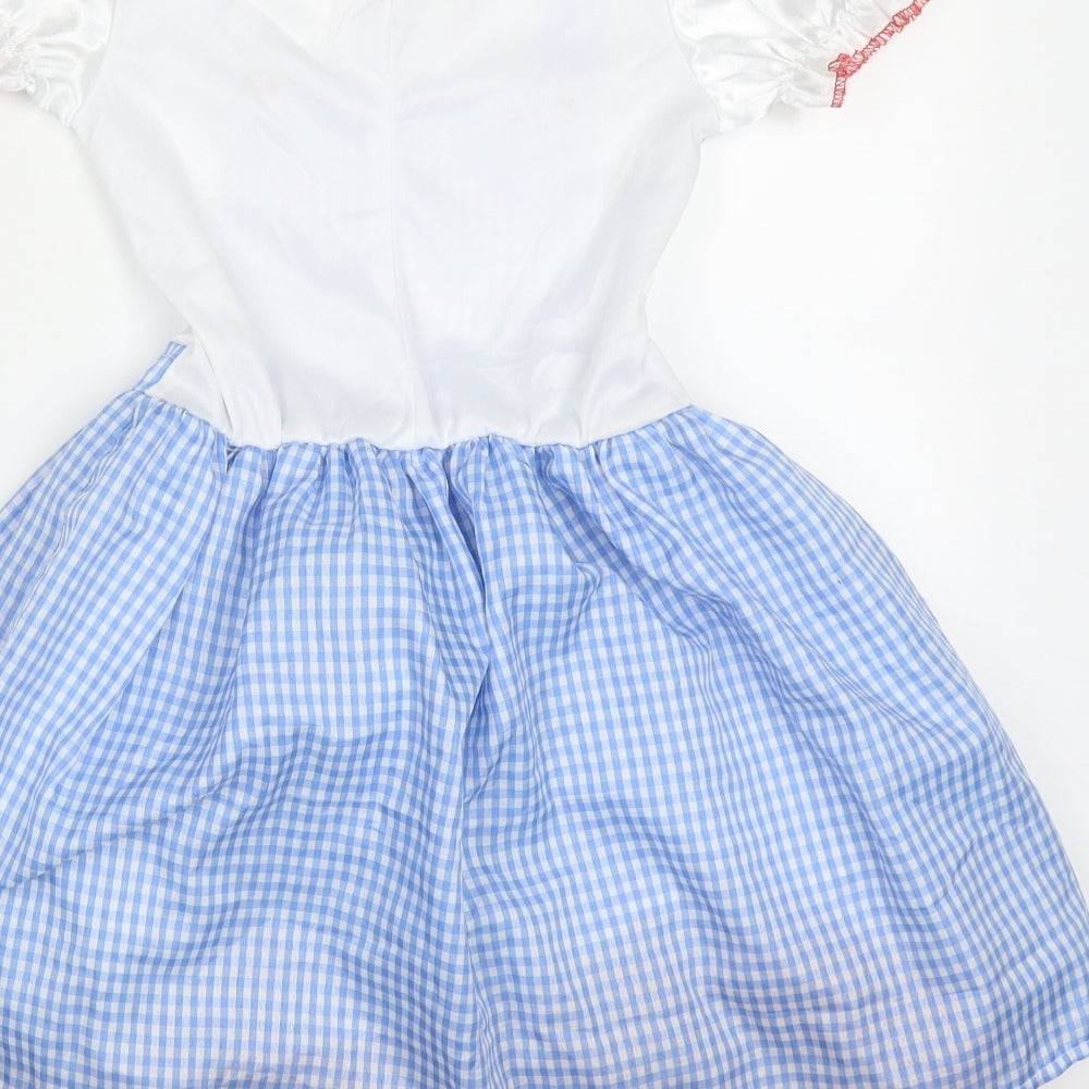 B&M Girls Blue Check Polyester Skater Dress  Size 7-8 Years  Round Neck  - Fancy Dress