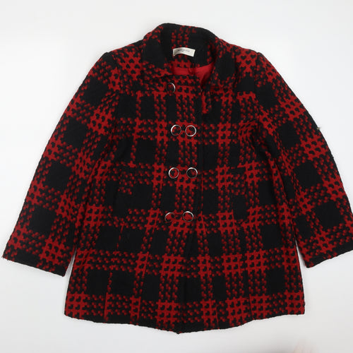 Monaco Womens Red Check  Pea Coat Coat Size 14  Button