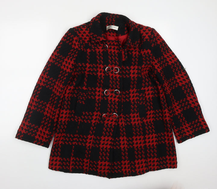 Monaco Womens Red Check  Pea Coat Coat Size 14  Button