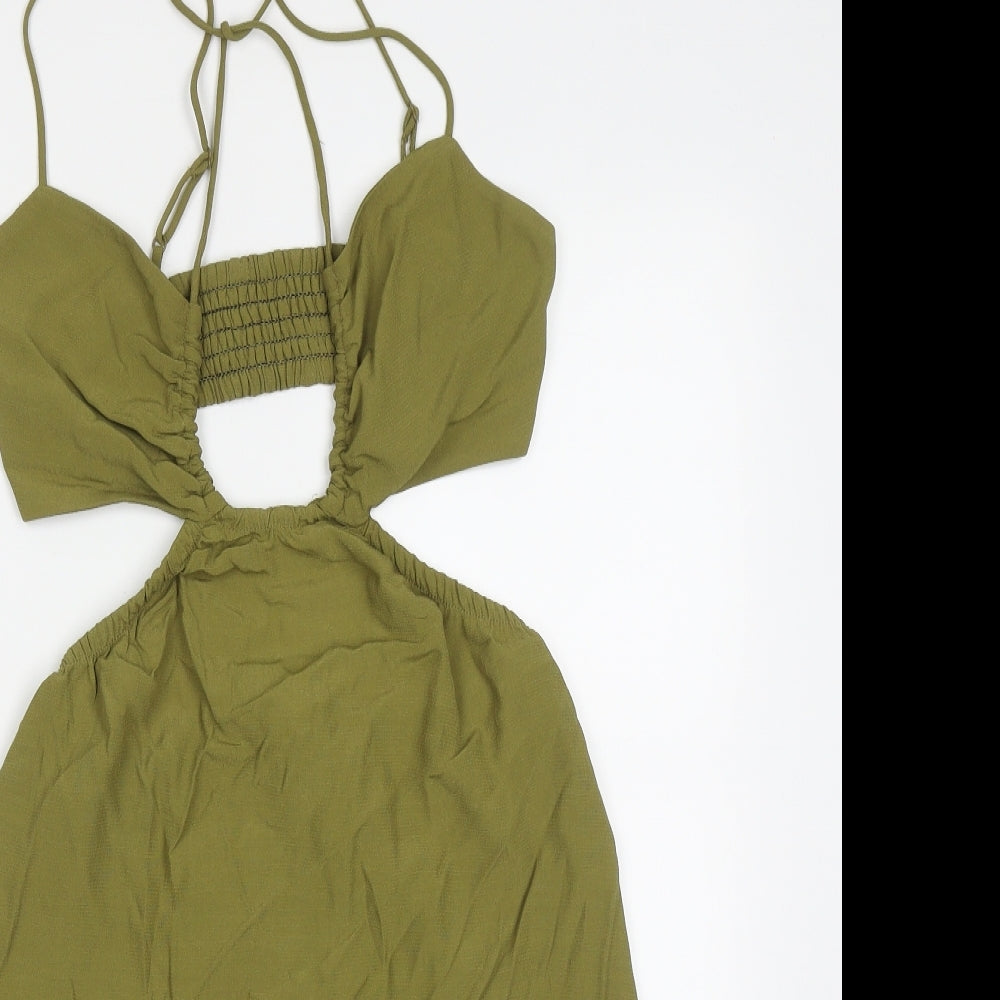 H&M Womens Green  Viscose Mini  Size XS  Halter Tie - Cut Out
