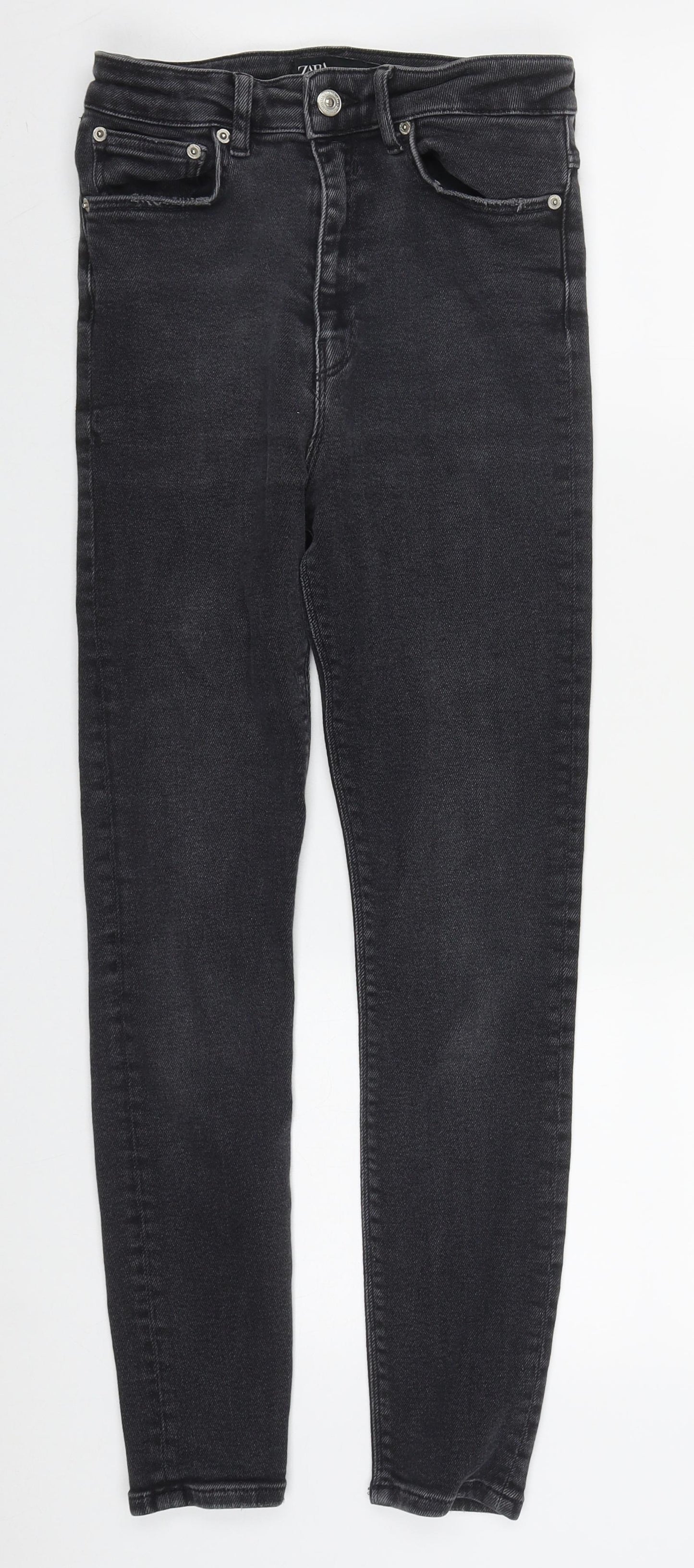 Zara Womens Grey  Cotton Skinny Jeans Size 10 L27 in Regular Button