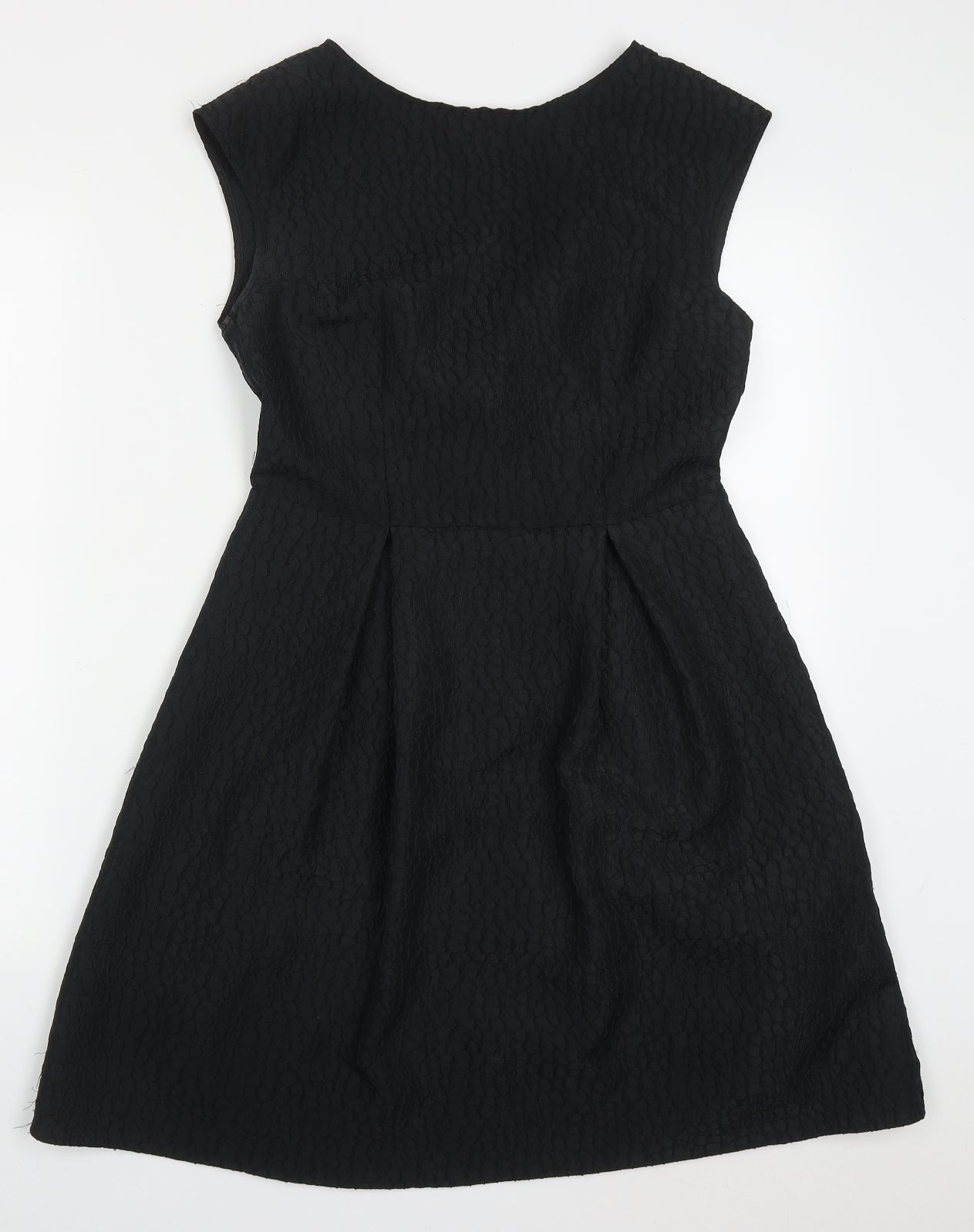 TU Womens Black  Polyester Skater Dress  Size 10  Round Neck Zip