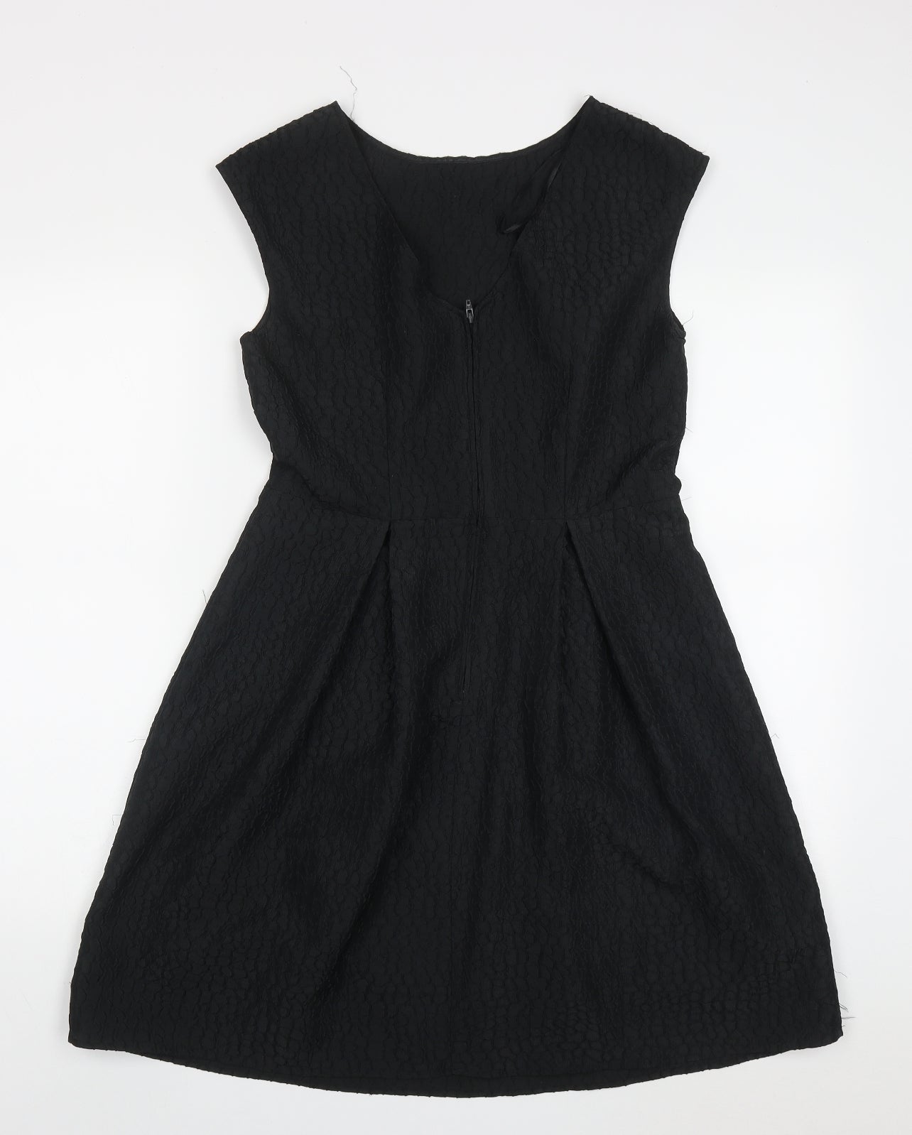 TU Womens Black  Polyester Skater Dress  Size 10  Round Neck Zip