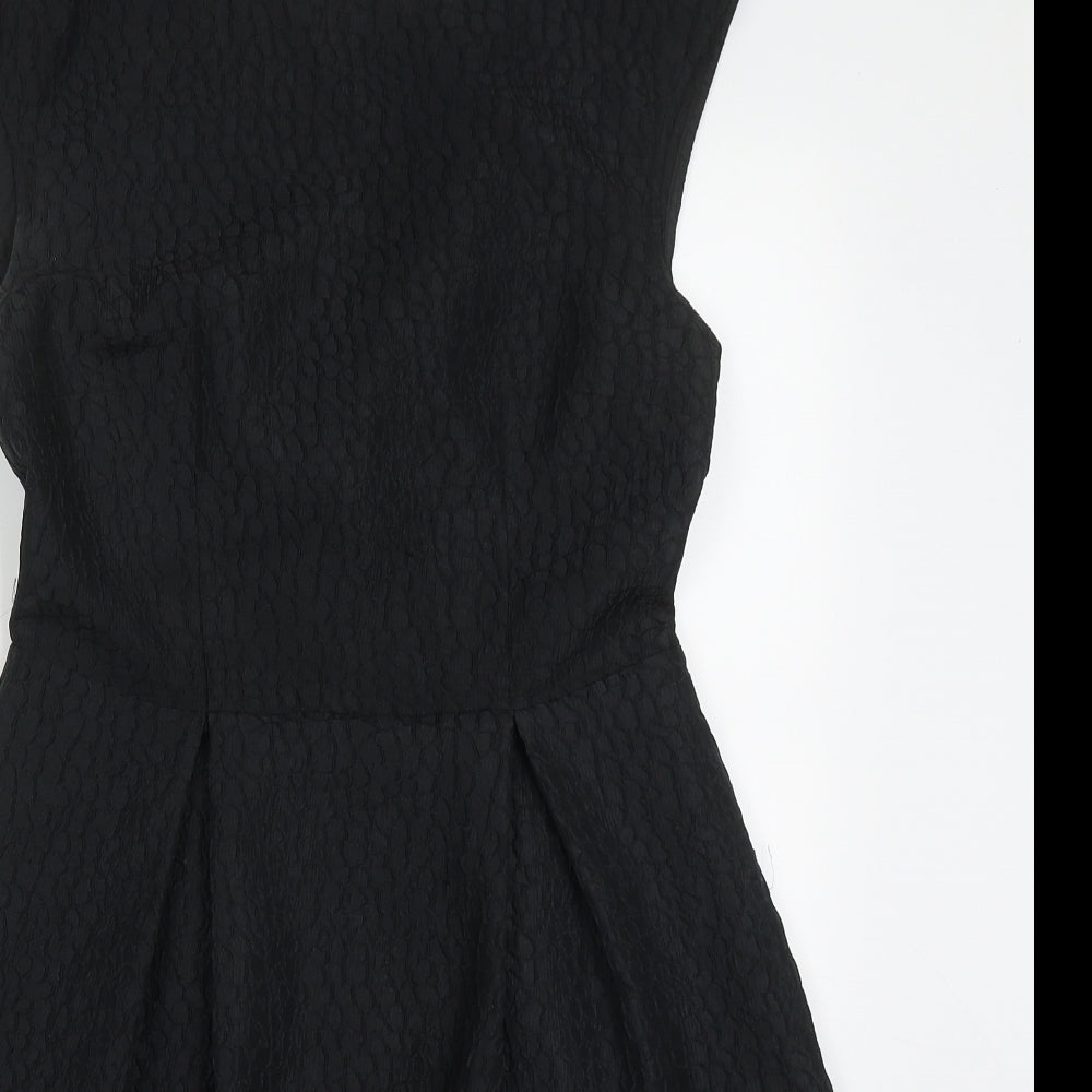 TU Womens Black  Polyester Skater Dress  Size 10  Round Neck Zip