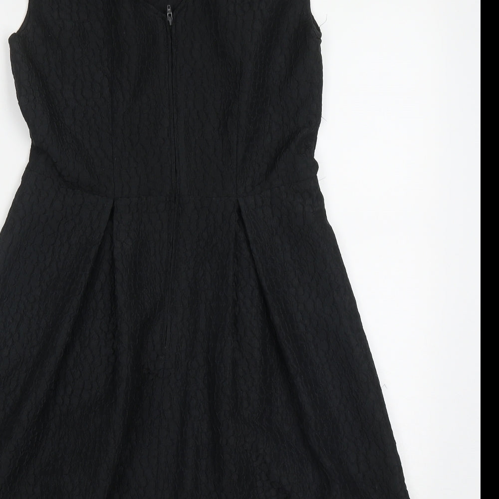 TU Womens Black  Polyester Skater Dress  Size 10  Round Neck Zip