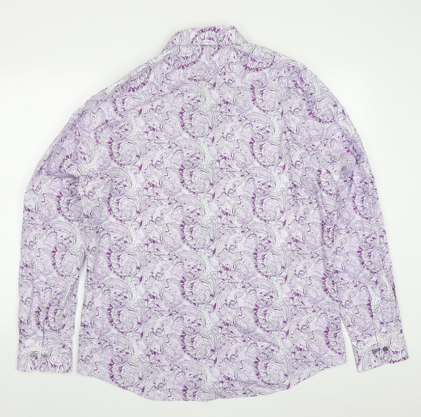 Jeff Banks Mens Purple Paisley Cotton  Button-Up Size 17 Collared Button